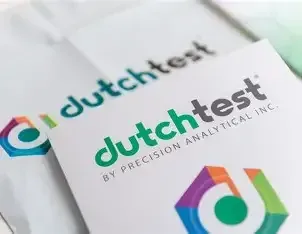 dutchtest logo and name on two white envelopes from Precision Analytical Inc.
